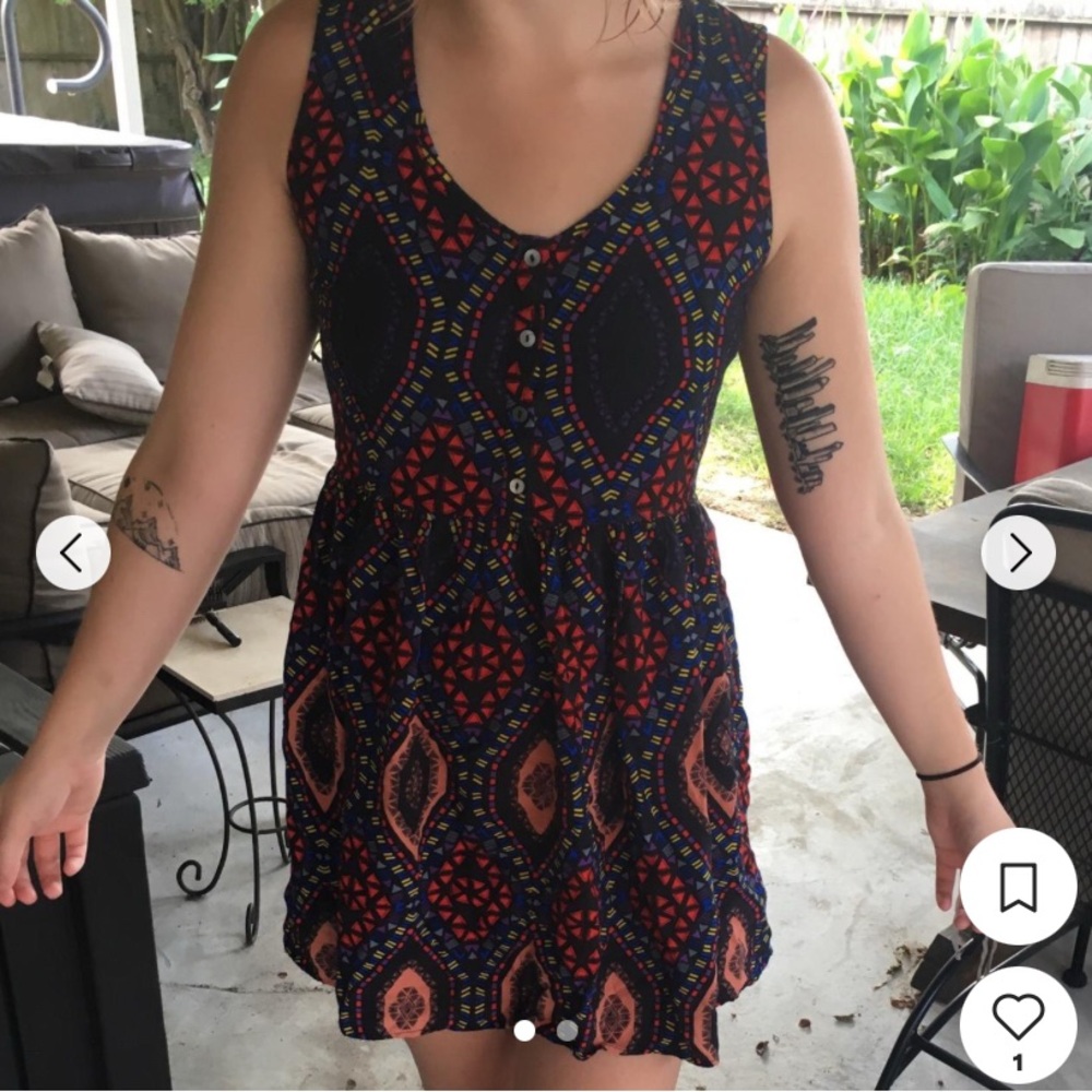 Forever 21 Women’s Multicolor Geometric Print Sundress Size S Lattice Back Boho - Picture 1 of 14